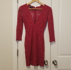 XXS bebe red, lace dress.